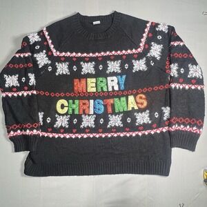 Holiday Time Womens Pullover Sweater Black Merry Christmas Long Sleeve SizeXL/XG